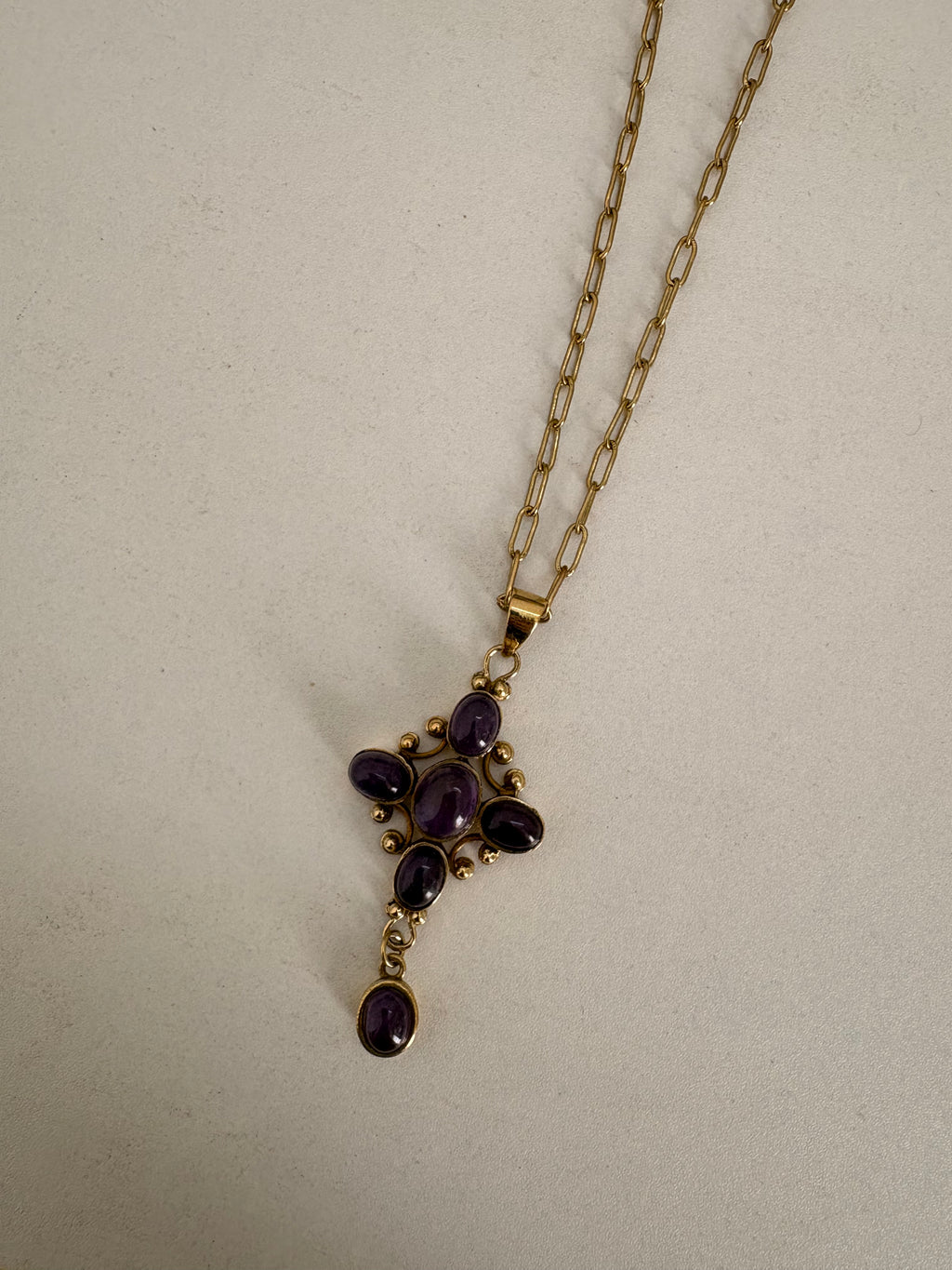 Hand made brass natural stones cross necklace
