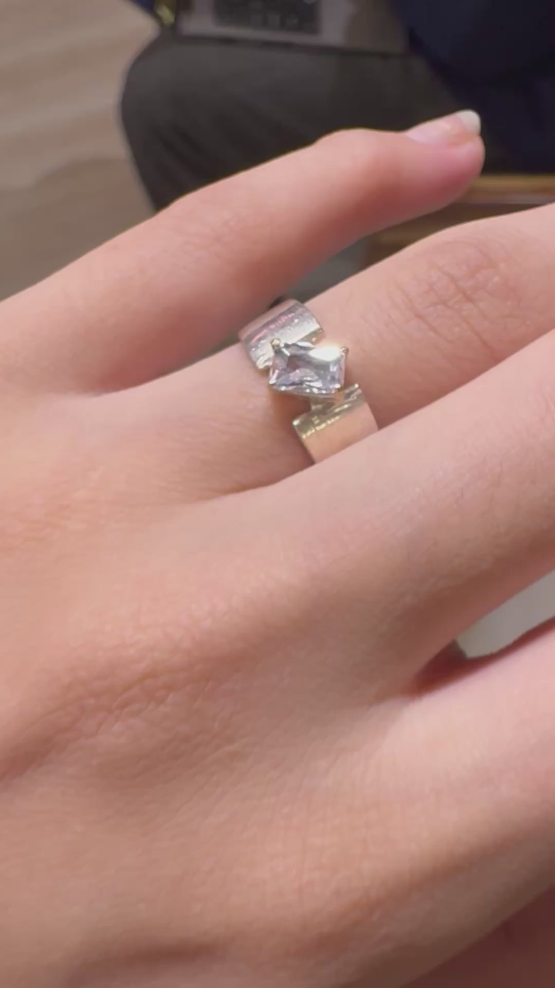 Silver rectangular cut stone ring